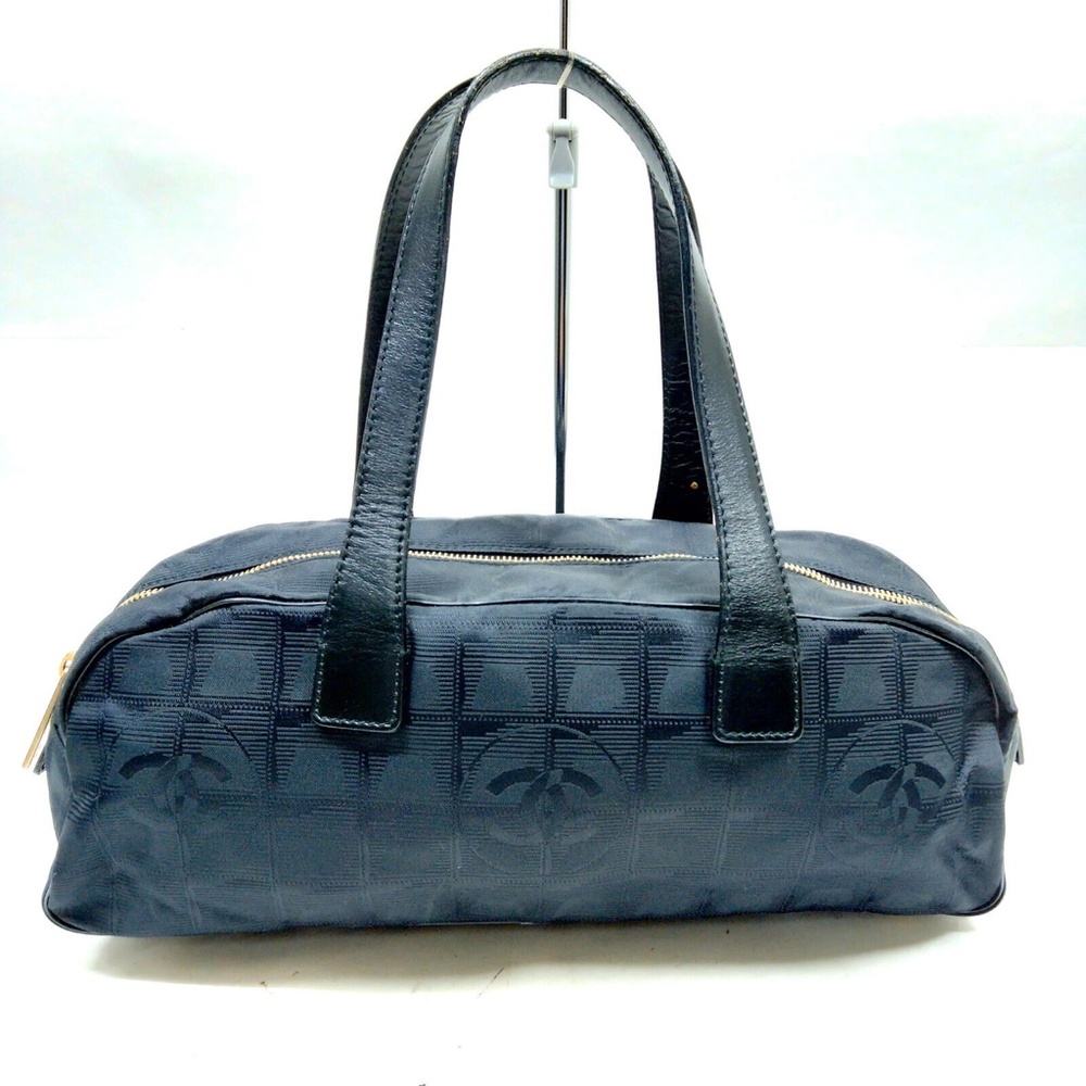 Chanel Travel Line Mini Boston Hand Bag Black Nylon Leather Handles